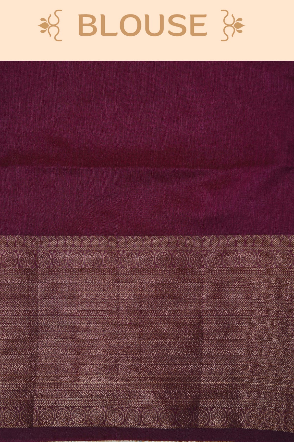 Wine colour semi linen saree plain body, contrast self colour gold zari detailed border, grand pallu comes with matching blouse piece