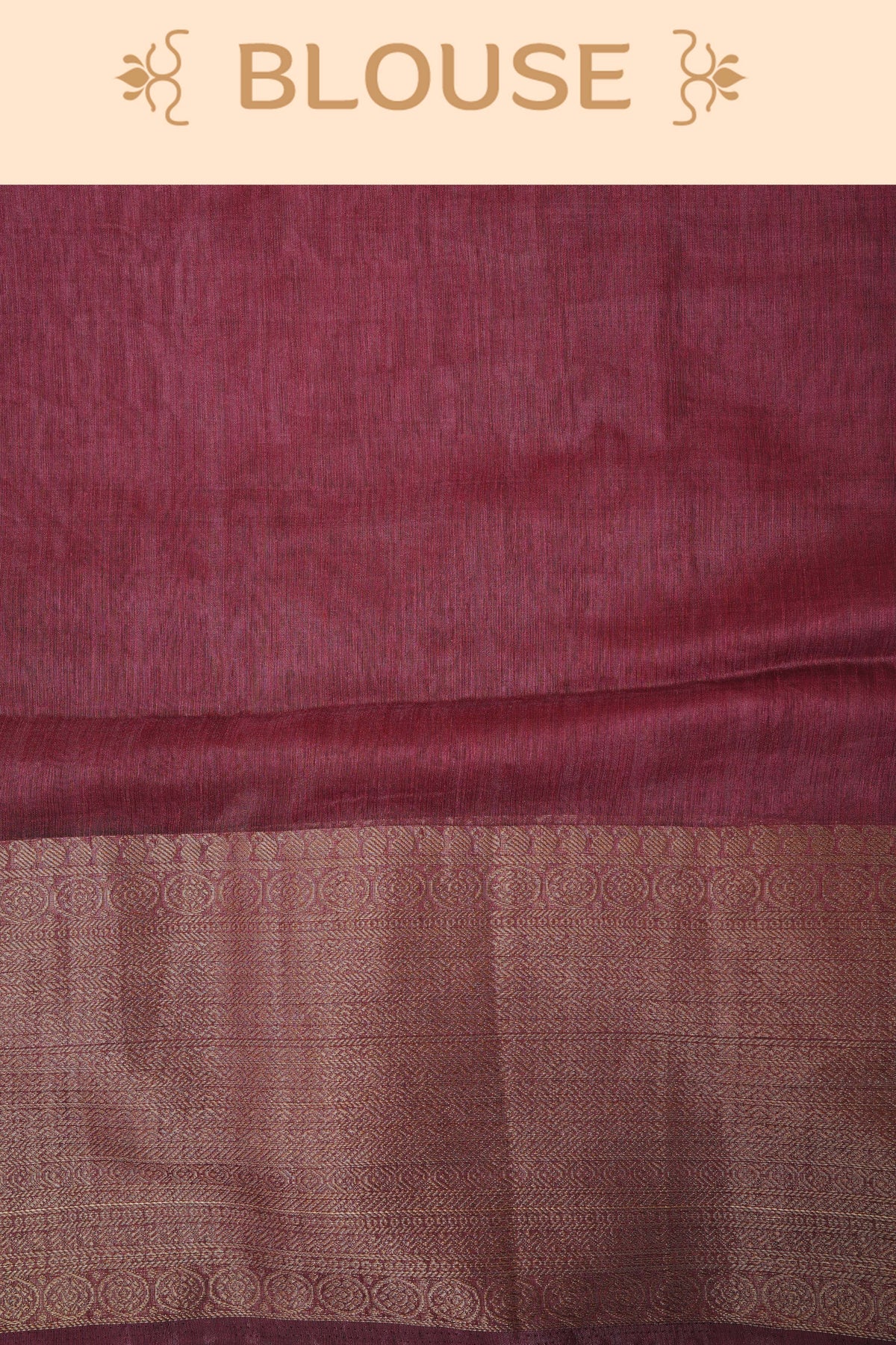 Brown colour semi linen saree plain body, contrast self colour gold zari detailed border, grand pallu comes with matching blouse piece