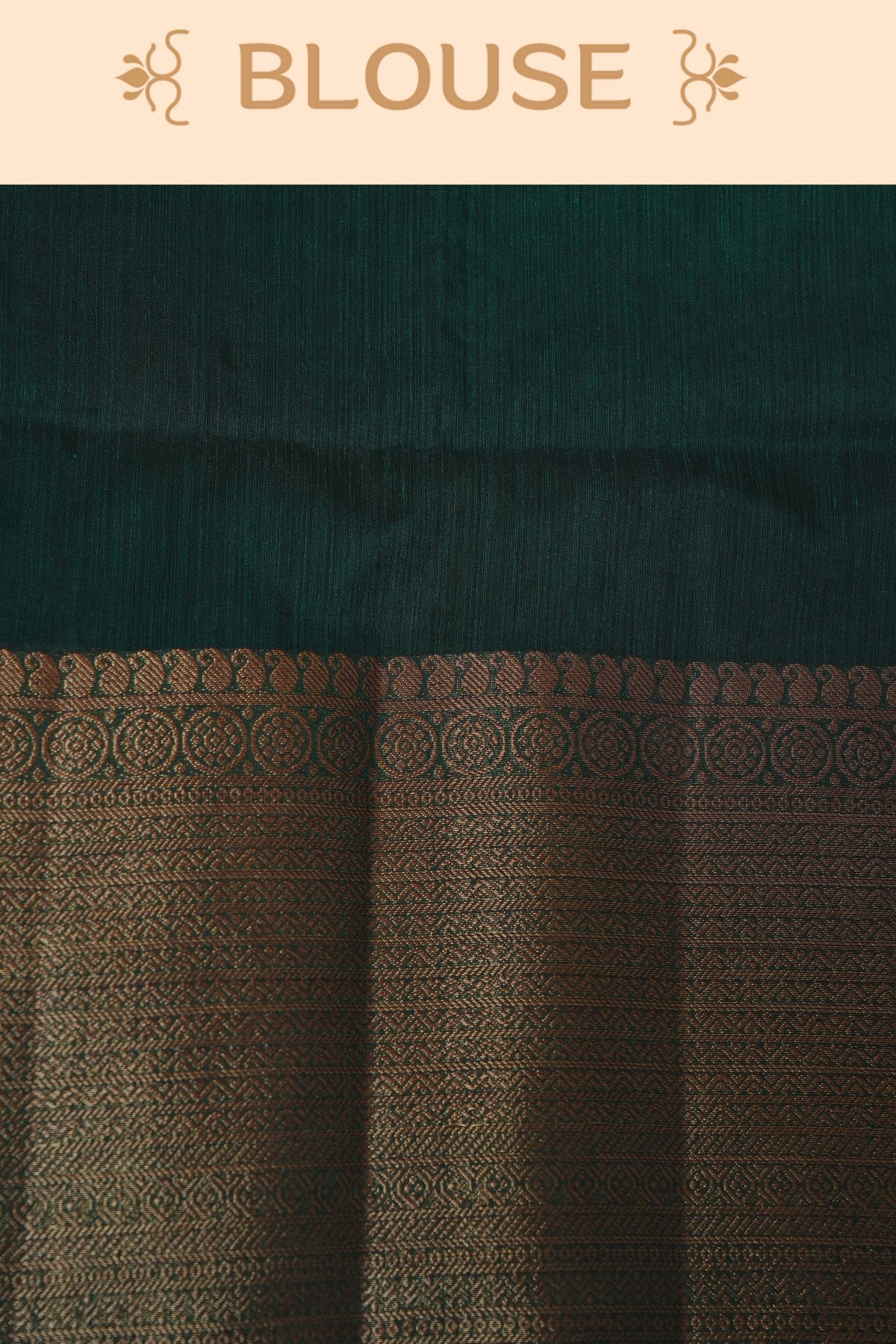 Dark green colour semi linen saree plain body, contrast self colour gold zari detailed border, grand pallu comes with matching blouse piece