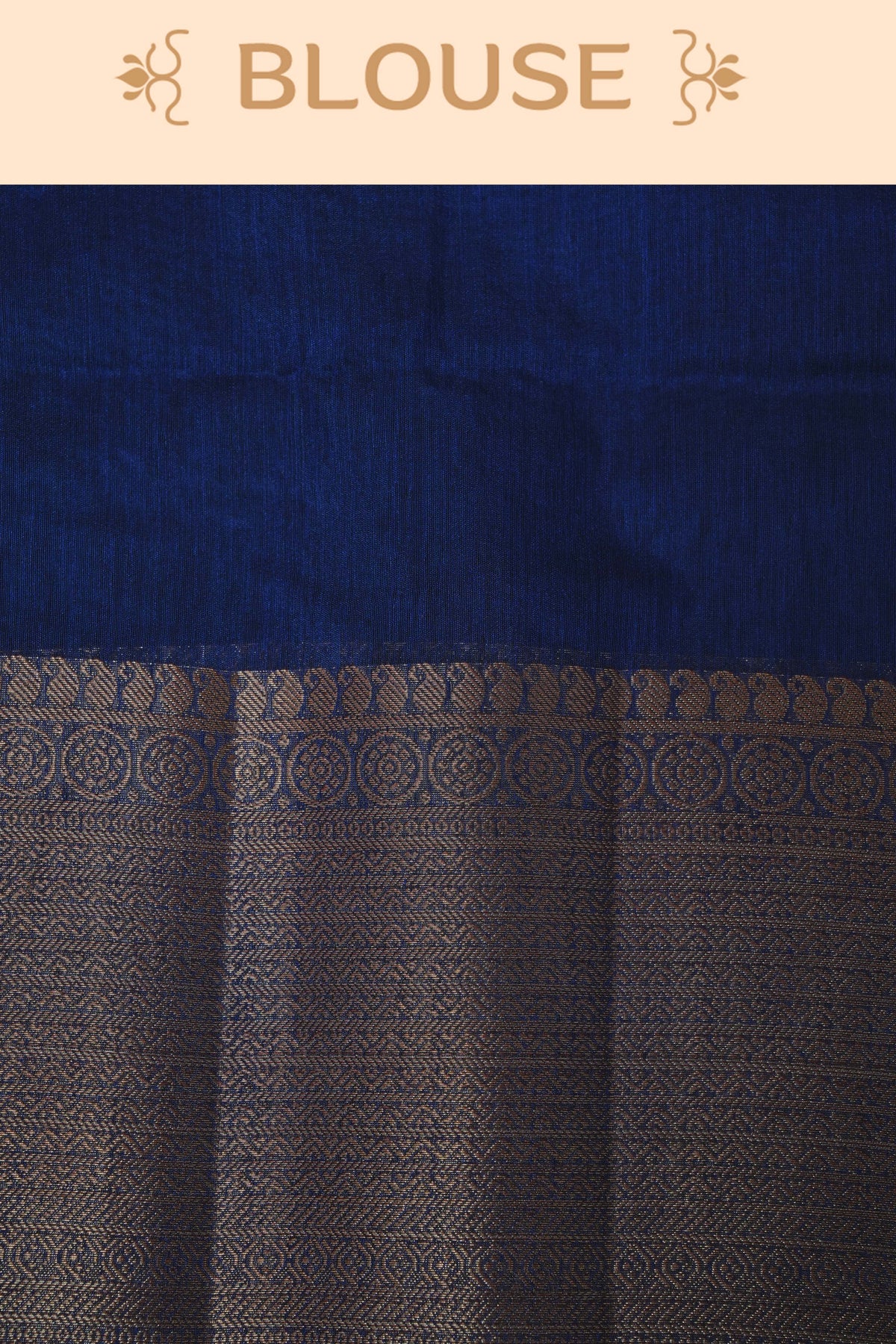 Dark navy blue colour semi linen saree plain body, contrast self colour gold zari detailed border, grand pallu comes with matching blouse piece