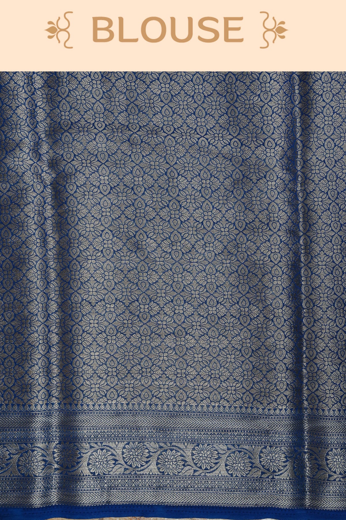 Royal blue colour georgette saree having plain boy, Floral Gold zari detailed pattern border, comes with matching blouse piece