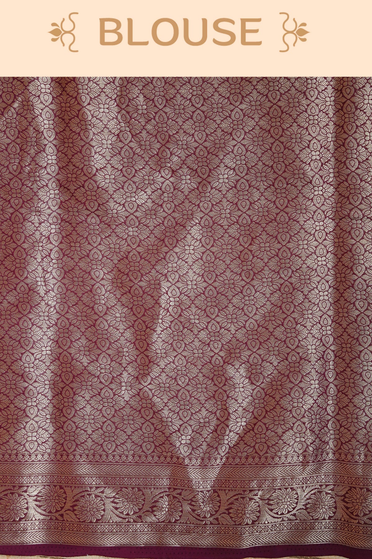 Wine colour georgette saree having plain boy, Floral Gold zari detailed pattern border, comes with matching blouse piece
