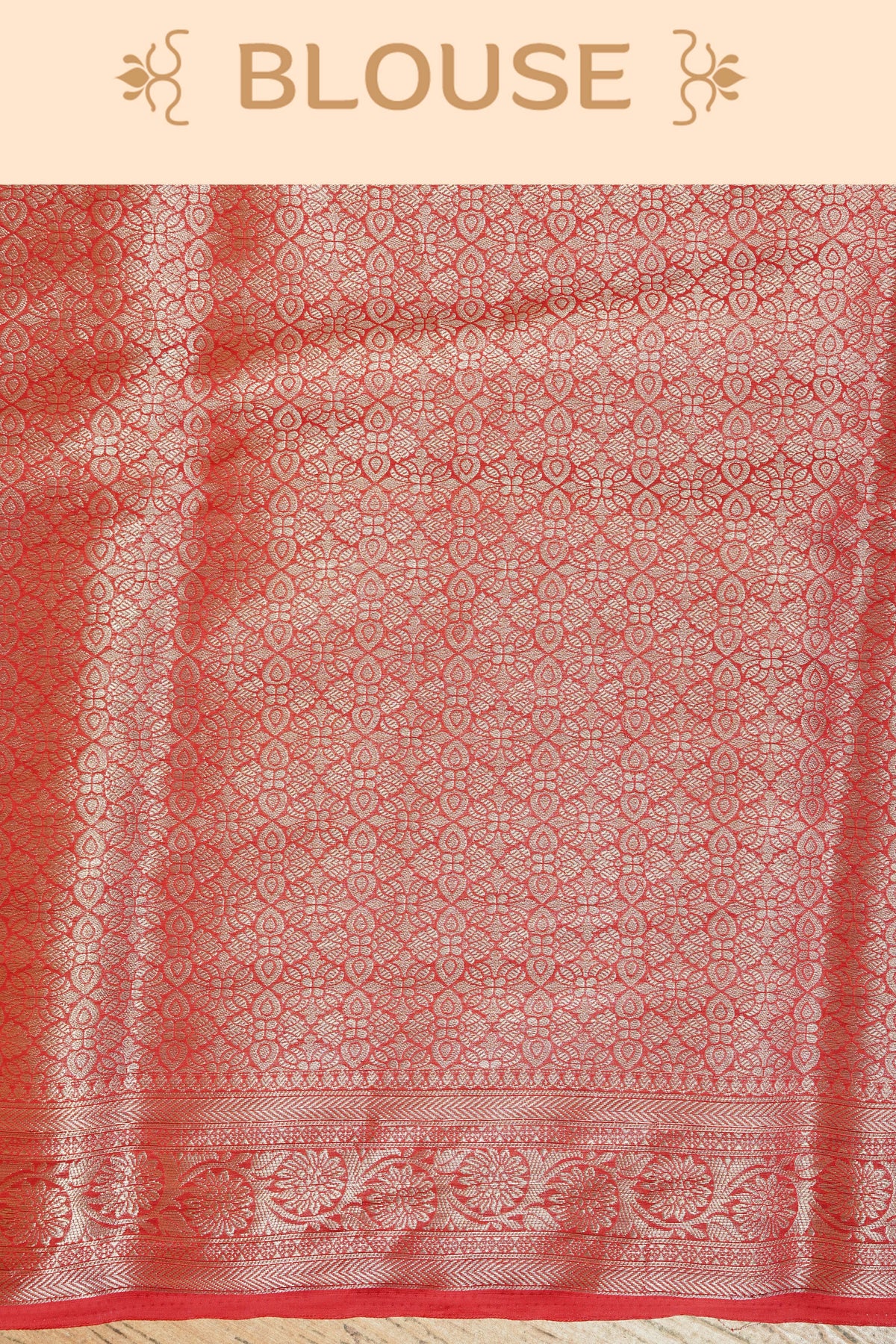 Vibrant red colour georgette saree having plain boy, Floral Gold zari detailed pattern border, comes with matching blouse piece