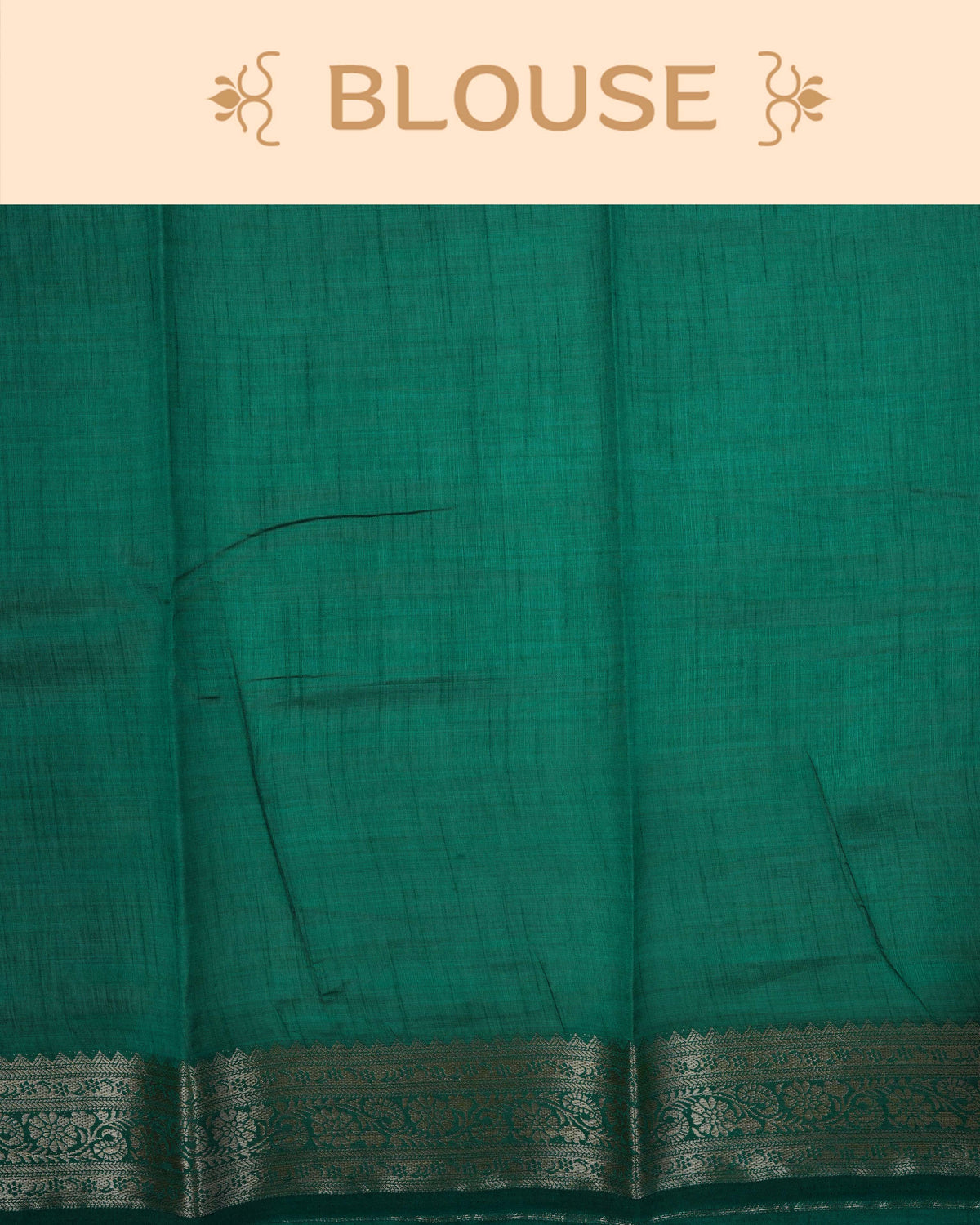 Cream colour Tussar silk saree Featuring Plain body, complemented by Contrast green colour gold zari floral patterns on border, paired with matching blouse piece.