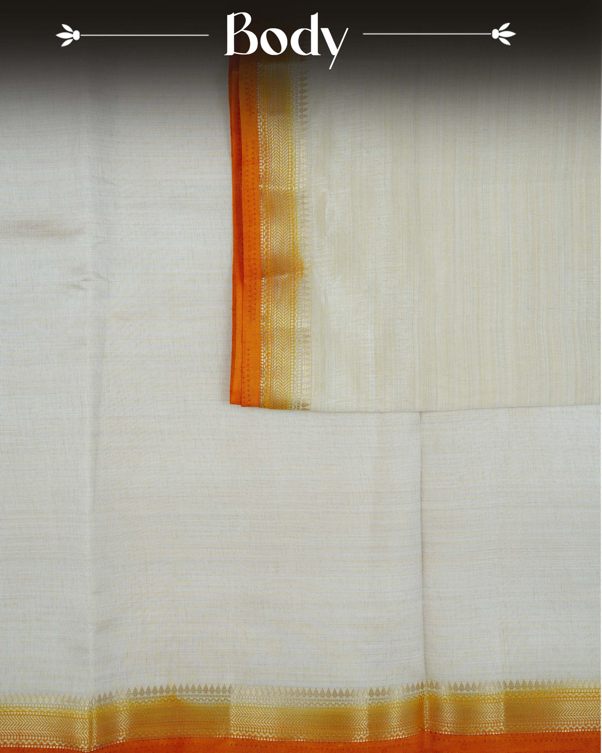 Cream colour Tussar silk saree Featuring Plain body, complemented by Contrast mustard colour gold zari border, paired with matching blouse piece.