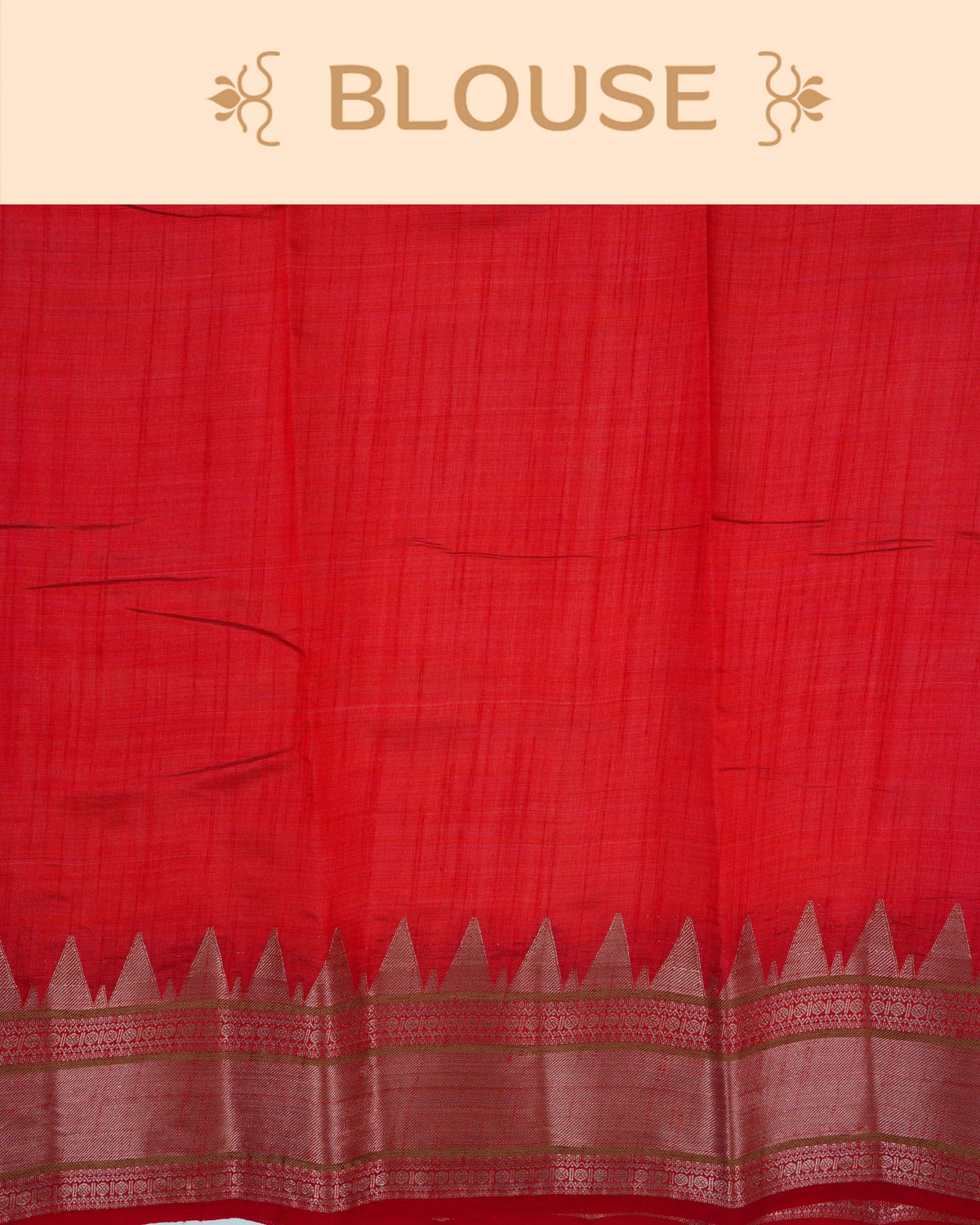 Cream colour Tussar silk saree Featuring Plain body, complemented by Contrast red colour gold zari temple & zari border, paired with matching blouse piece.