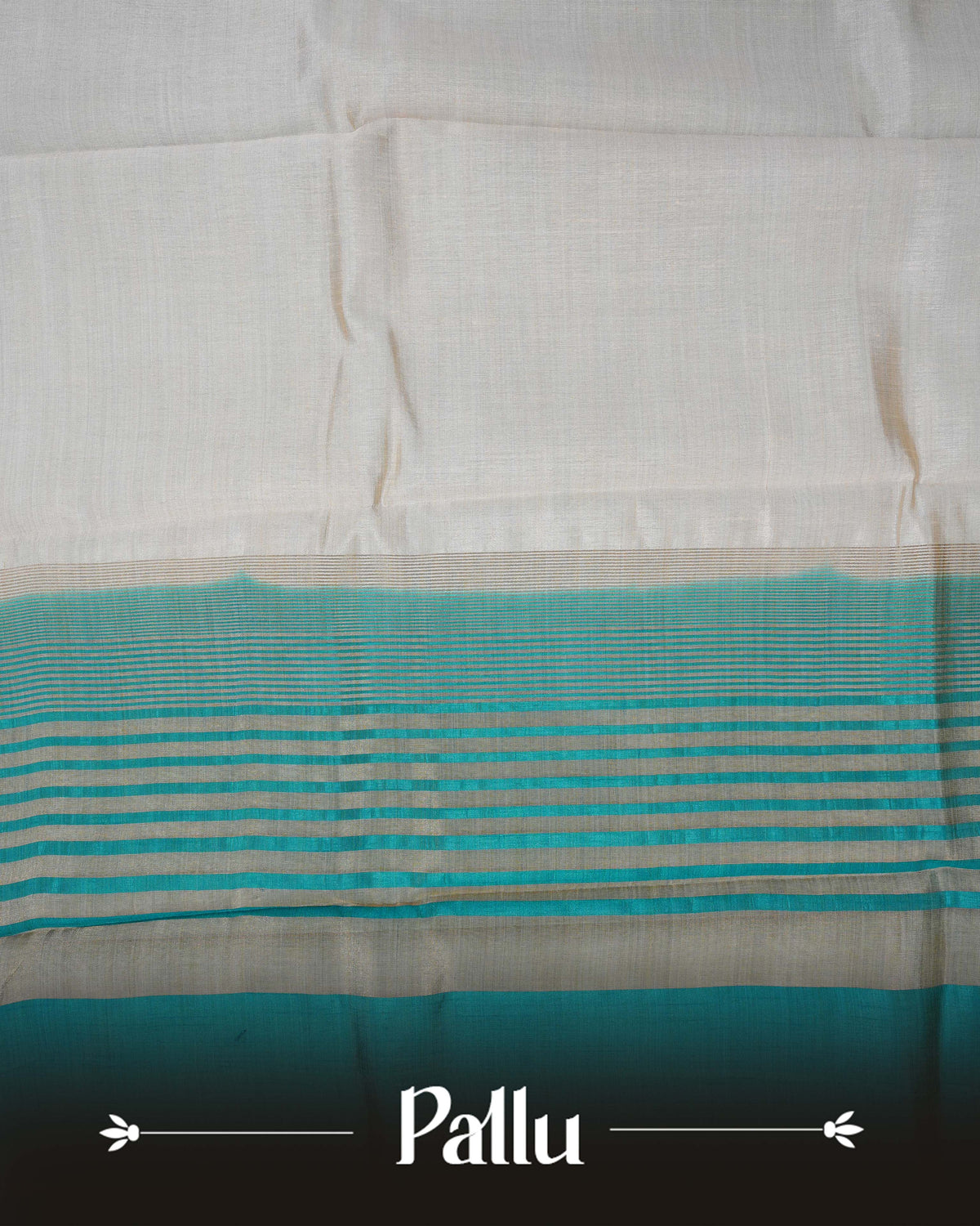 Cream colour Tussar silk saree Featuring Plain body, complemented by Contrast green colour gold zari peacock & mango motifs on border, paired with matching blouse piece.