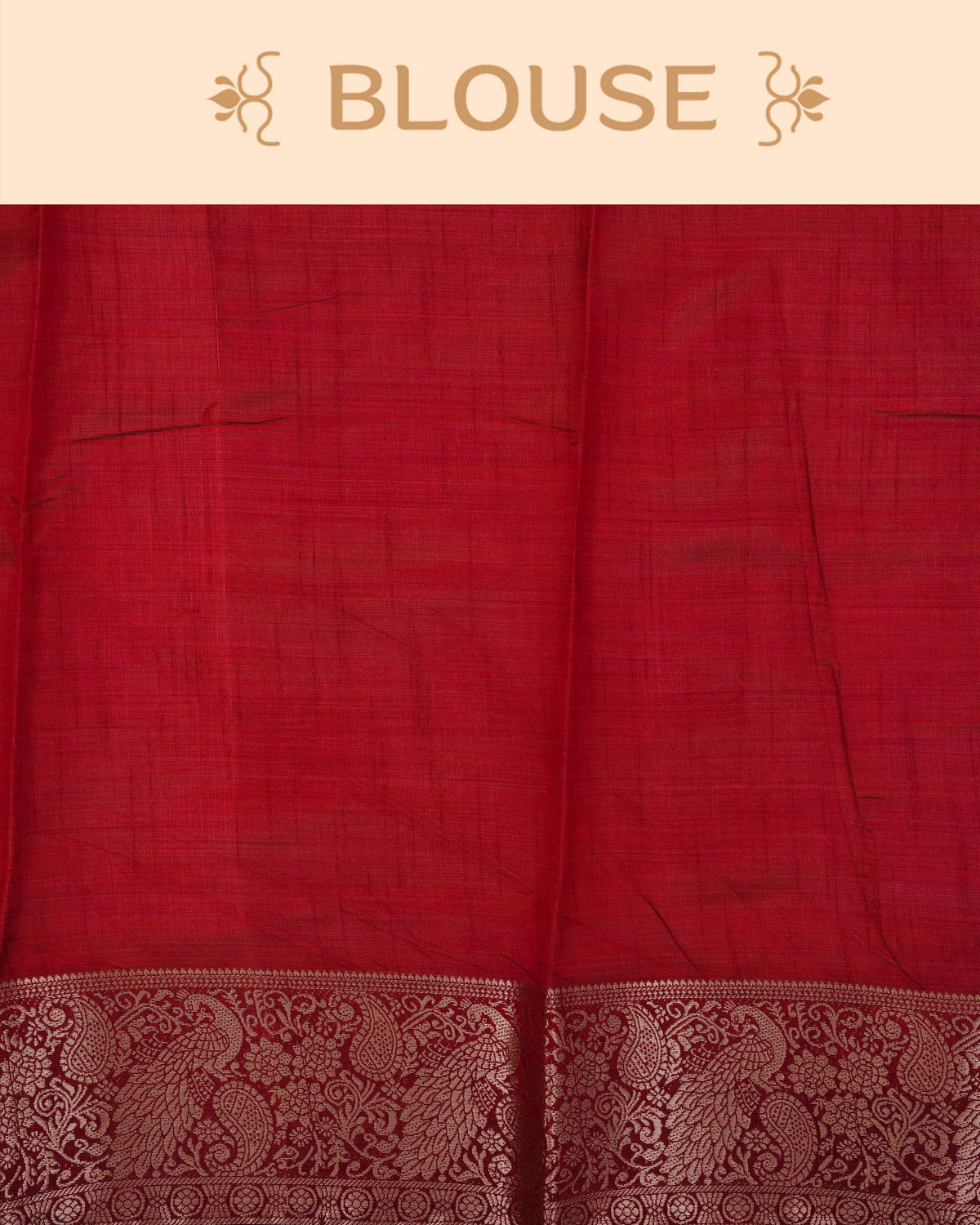 Cream colour Tussar silk saree Featuring Plain body, complemented by Contrast dark maroon colour gold zari peacock & mango motifs on border, paired with matching blouse piece.