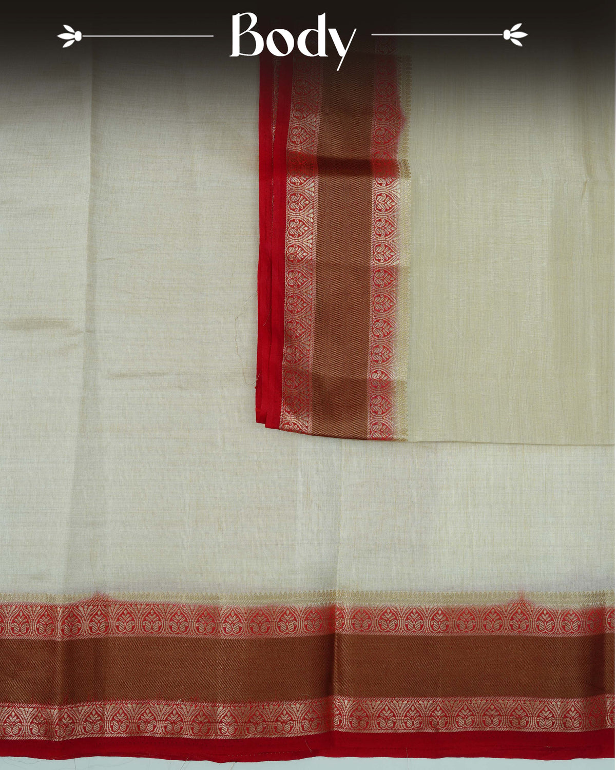 Cream colour Tussar silk saree Featuring Plain body, complemented by Contrast red colour double border with zari detailing, paired with matching blouse piece.