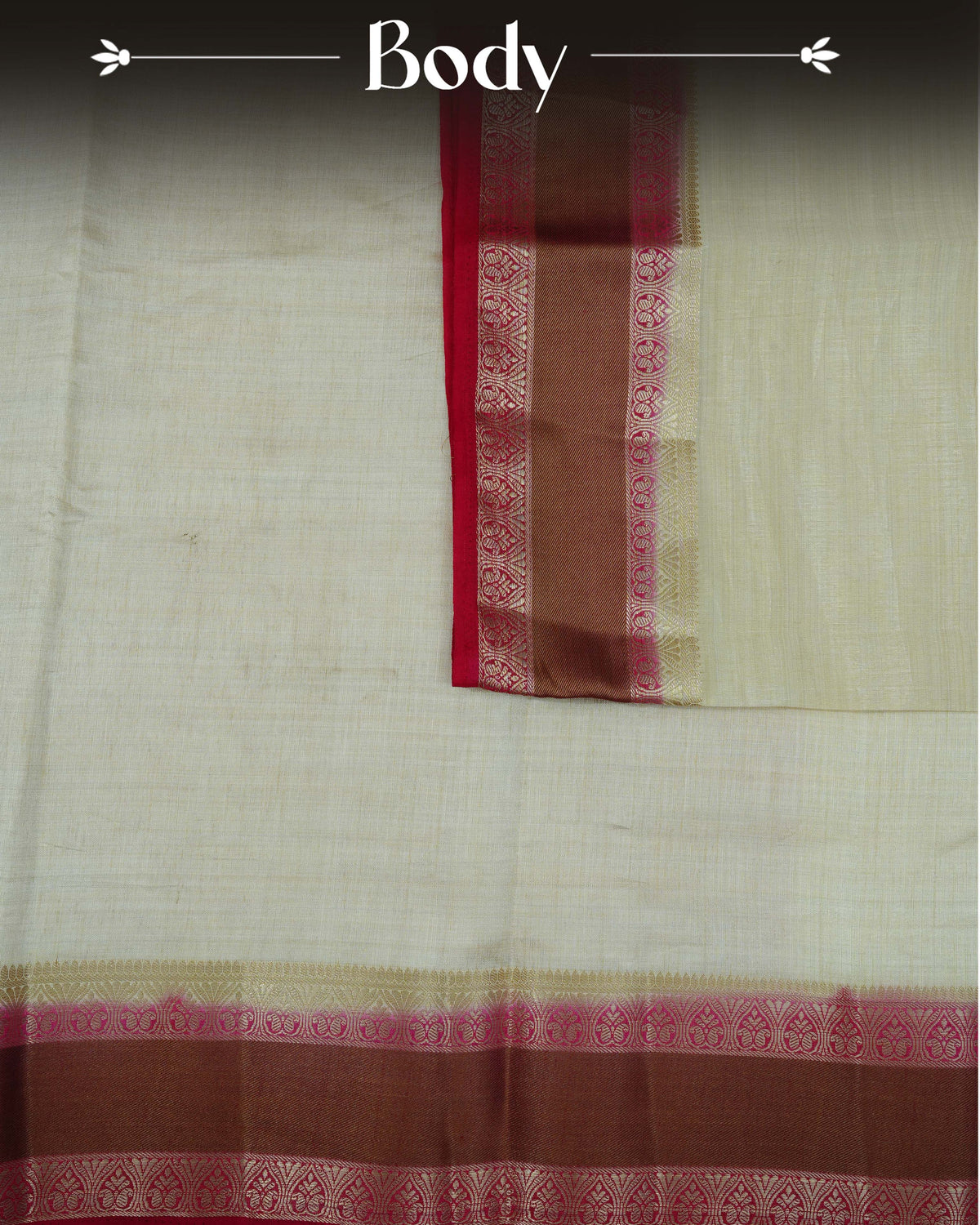 Cream colour Tussar silk saree Featuring Plain body, complemented by Contrast pink colour double border with zari detailing, paired with matching blouse piece.