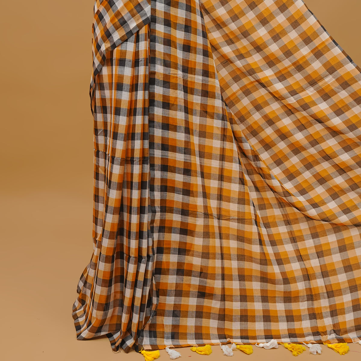 Mustard & Black colour mul cotton saree
