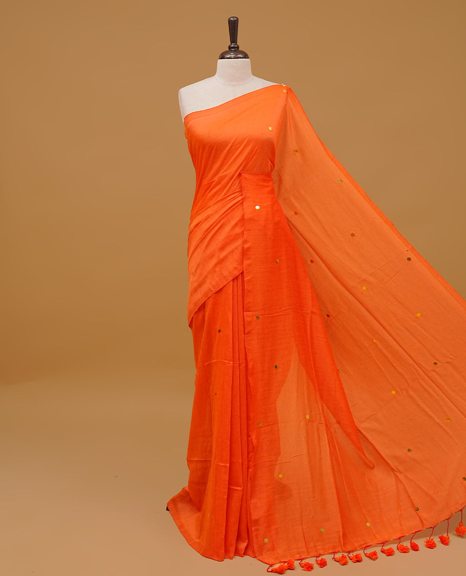 Orange Colour Mul Cotton saree