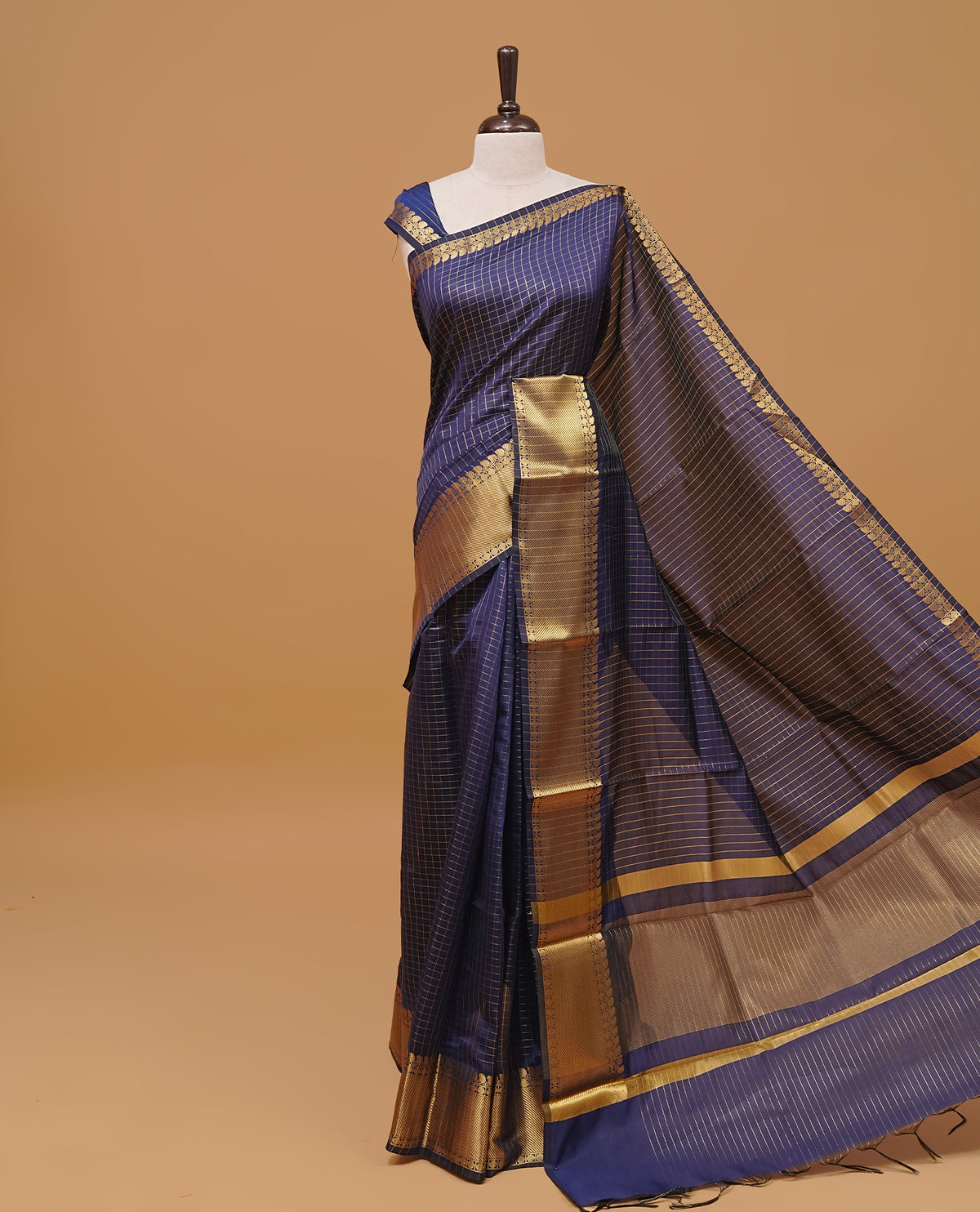 Navy blue colour semi silk saree