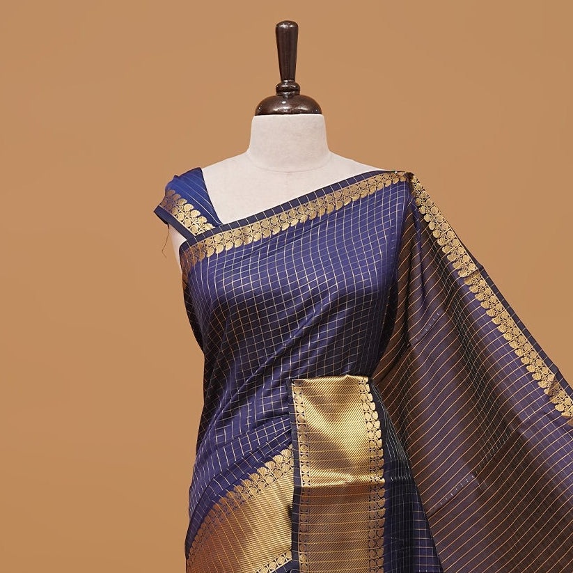 Navy blue colour semi silk saree