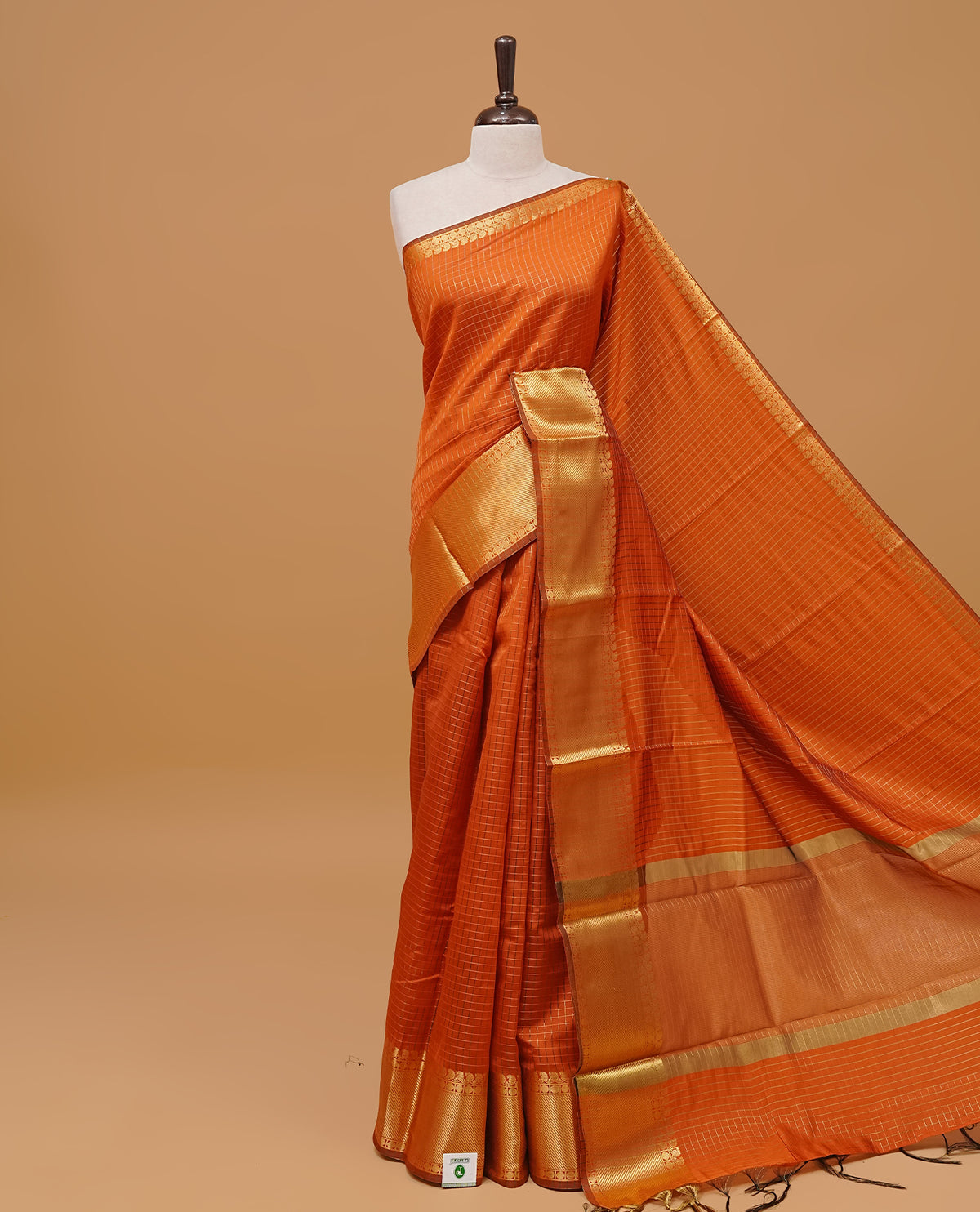 Burnt orange colour semi silk saree