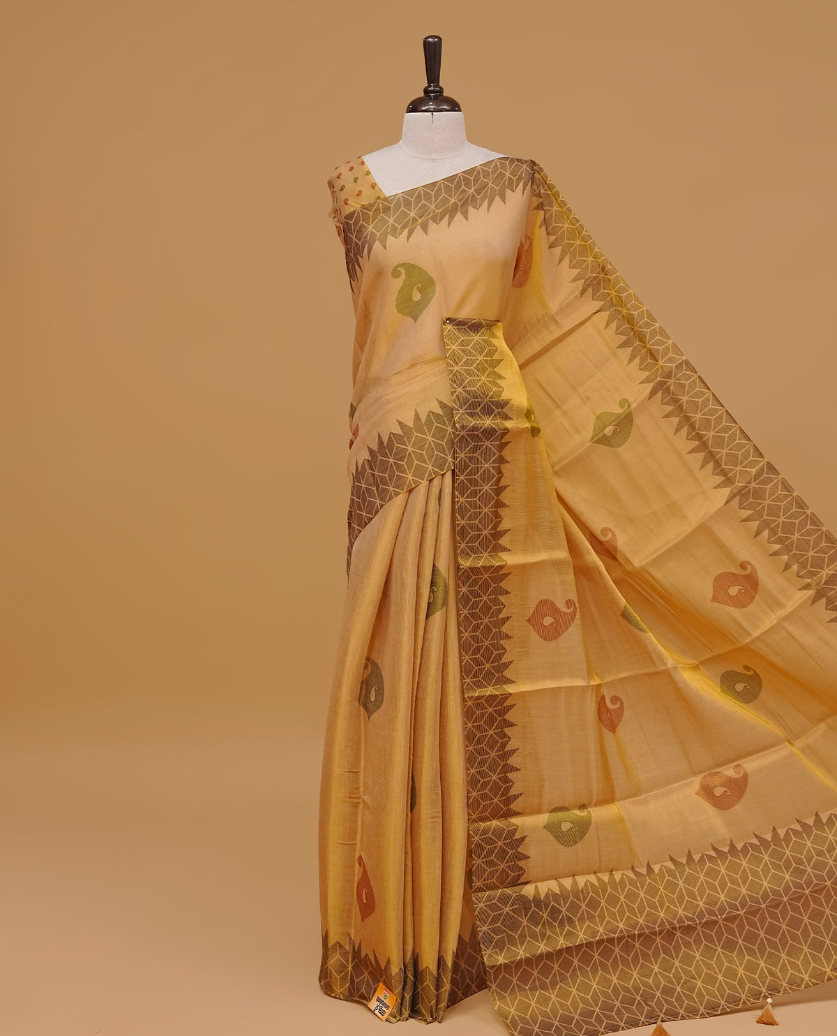 Gold colour semi tissue cotton saree