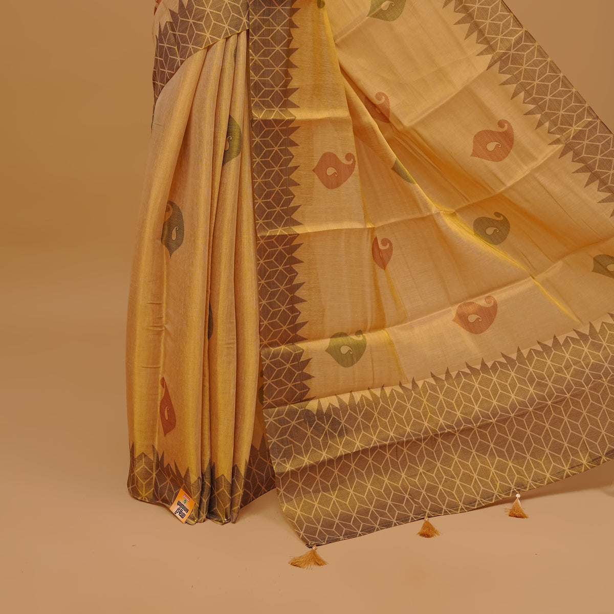 Gold colour semi tissue cotton saree