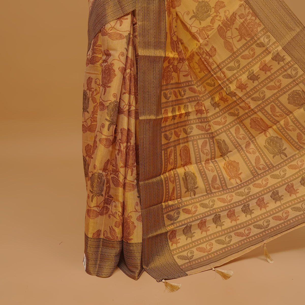 Gold colour semi tissue cotton saree