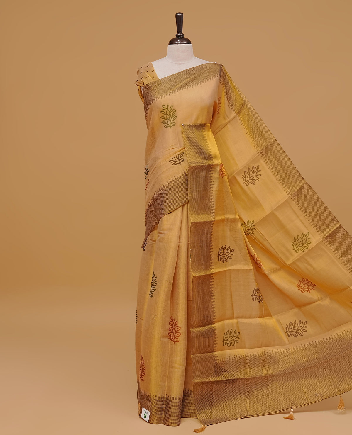 Gold colour semi tissue cotton saree