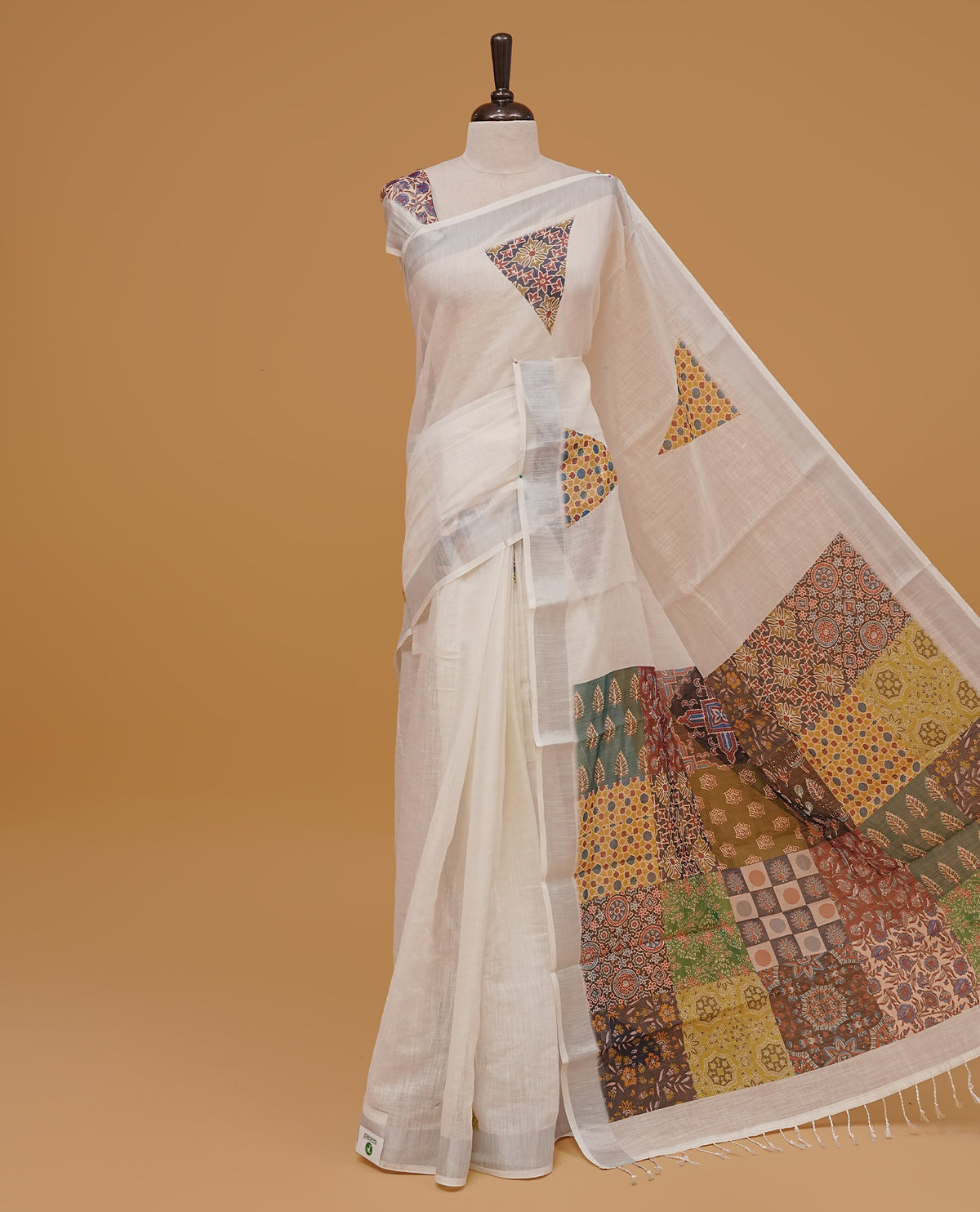 Off white colour linen cotton saree