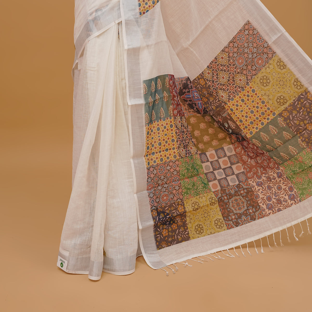 Off white colour linen cotton saree