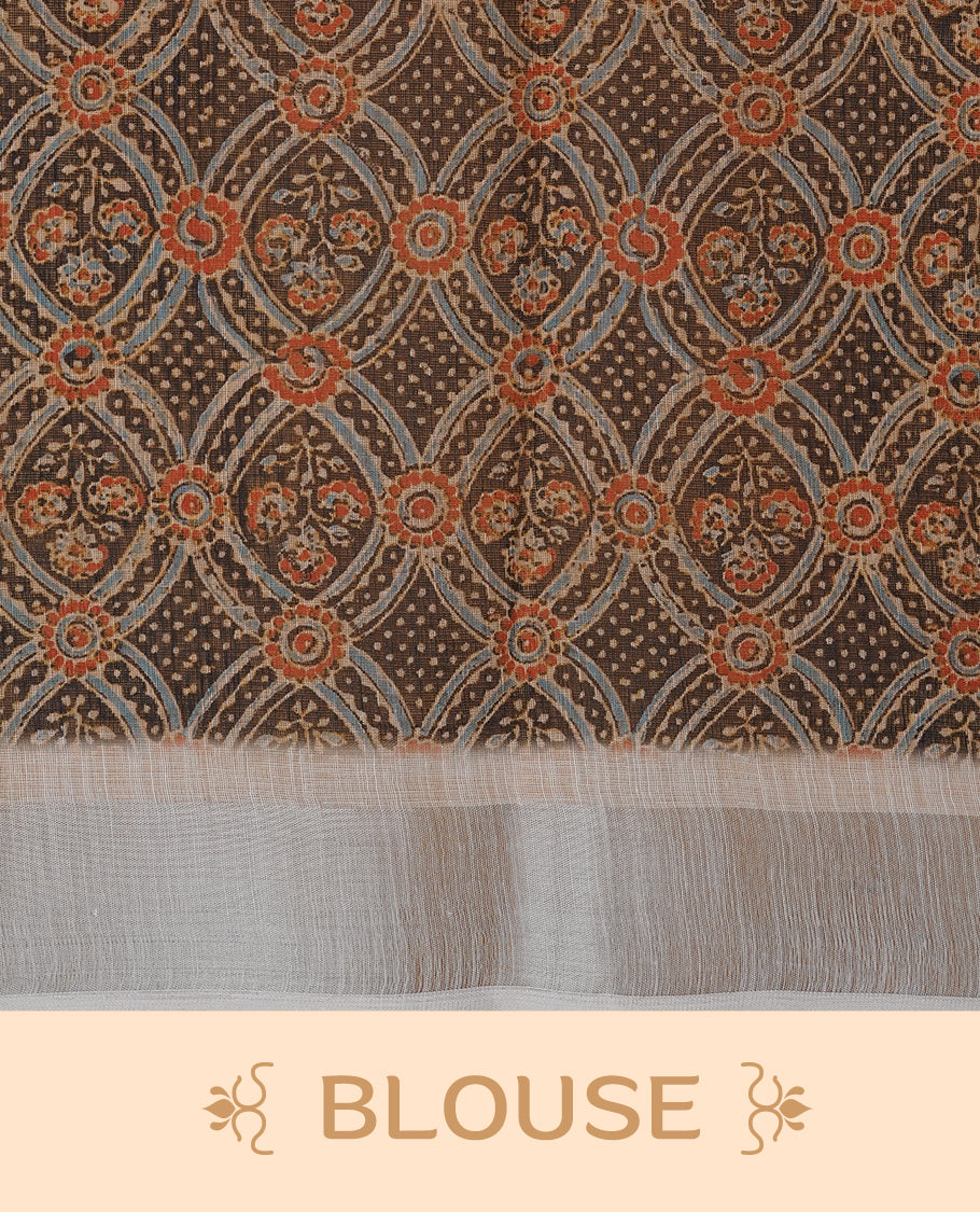 Off white colour linen cotton saree