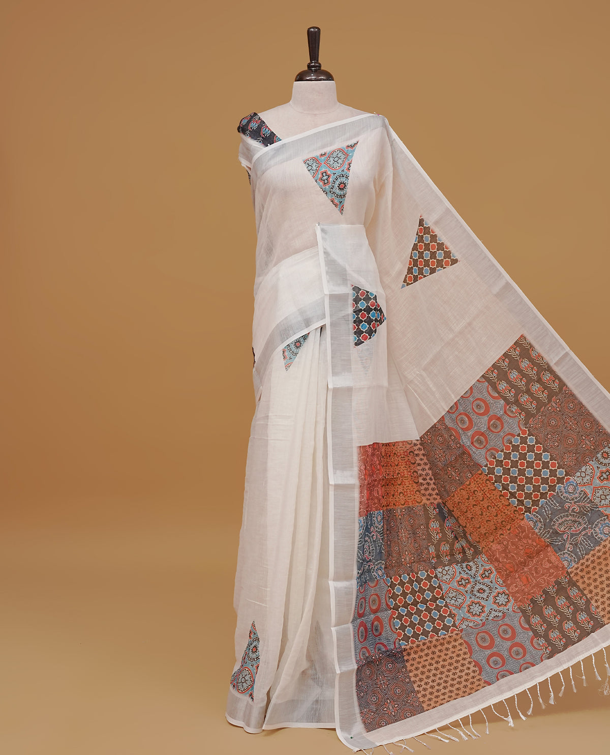 Off white colour linen cotton saree