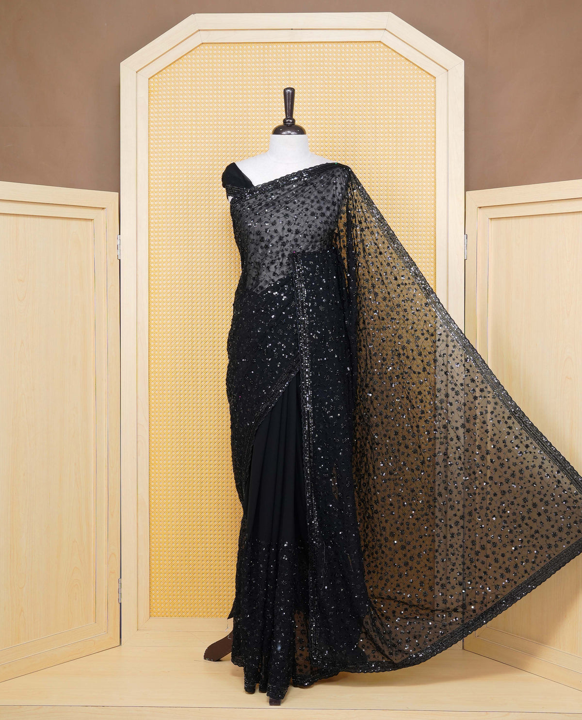 Black colour Organza saree with Cut Beats & Sequins.