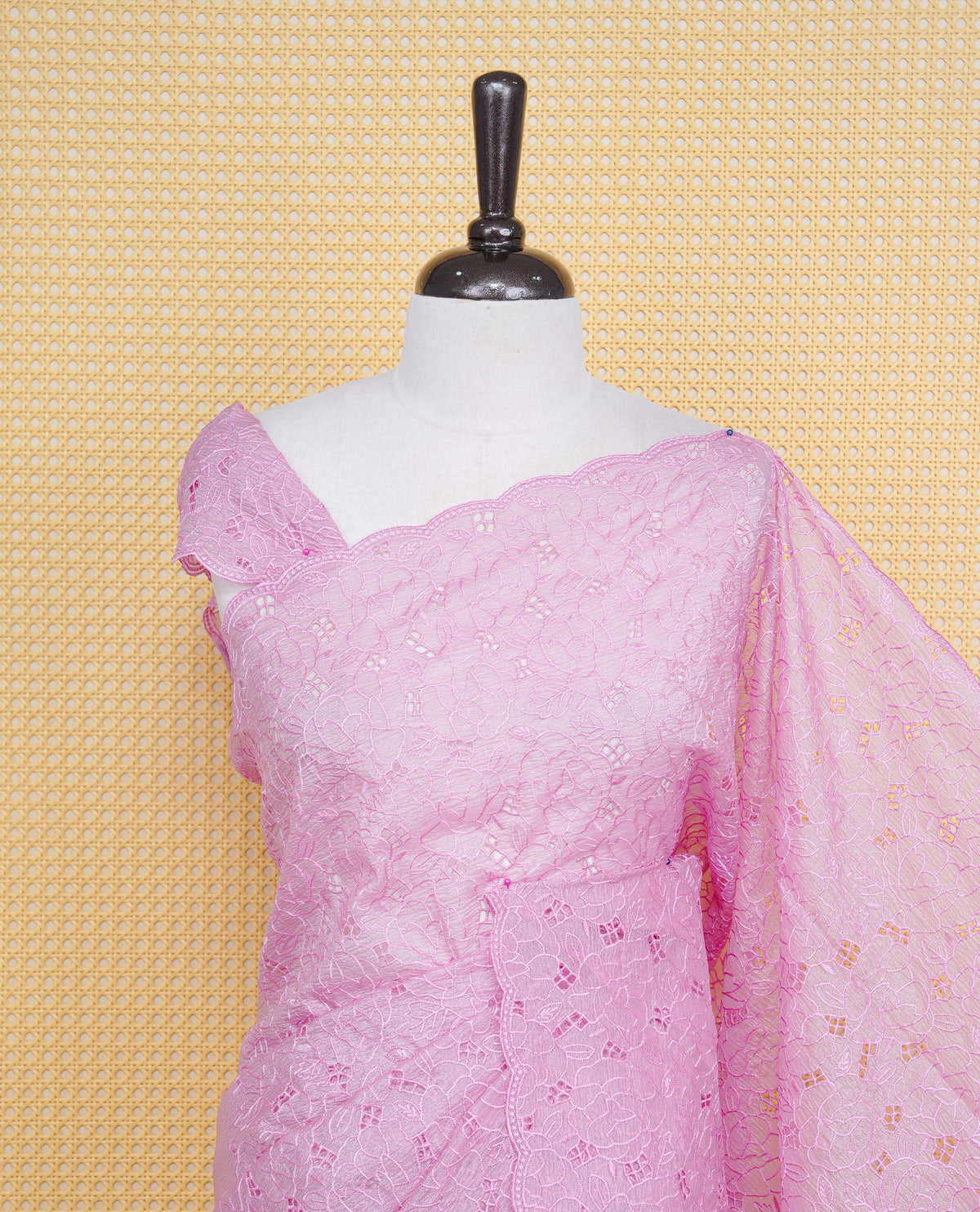 Pastel Pink colour Crush organza saree with Thread work.