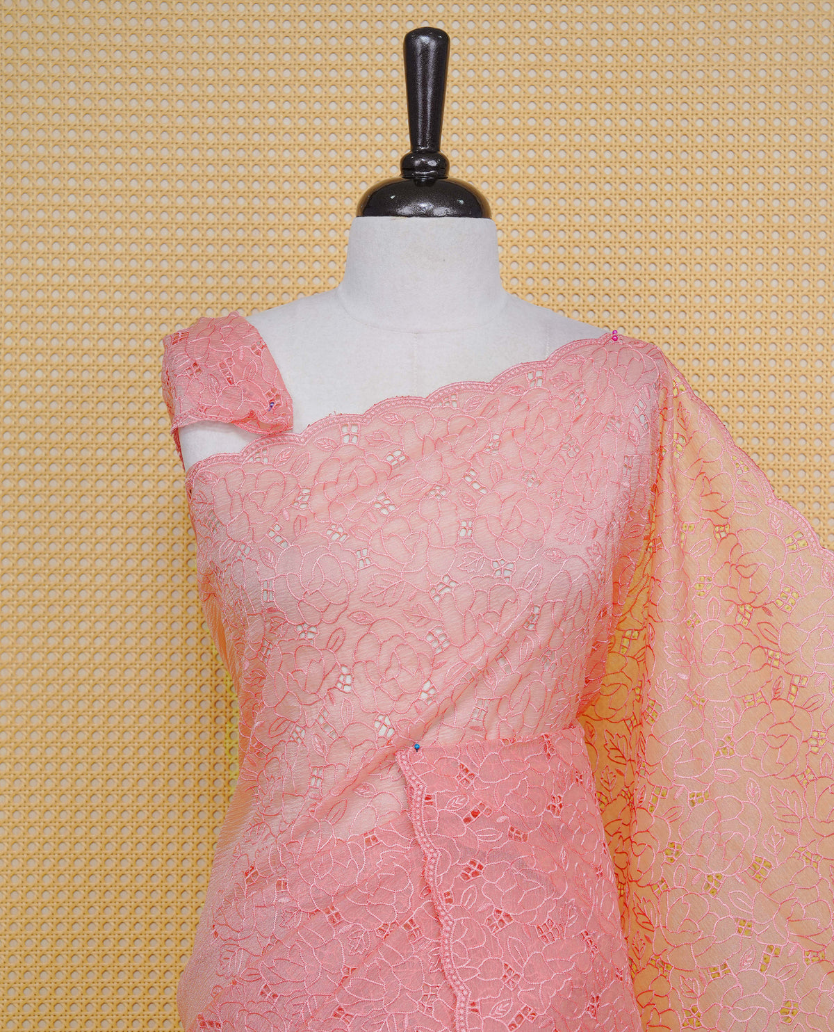 Pastel Peach colour Crush organza saree with Thread work.