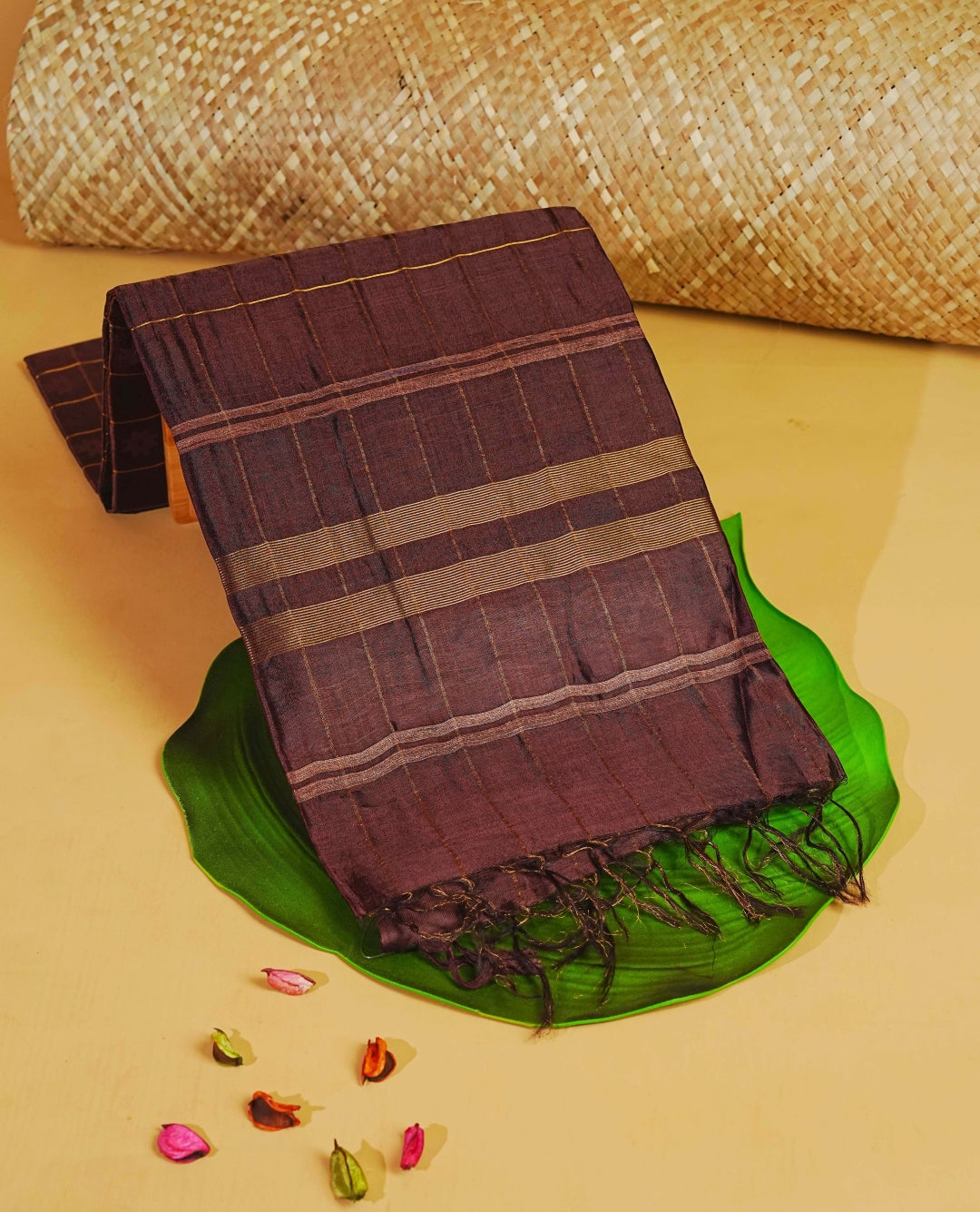 Brown colour fiber silk saree