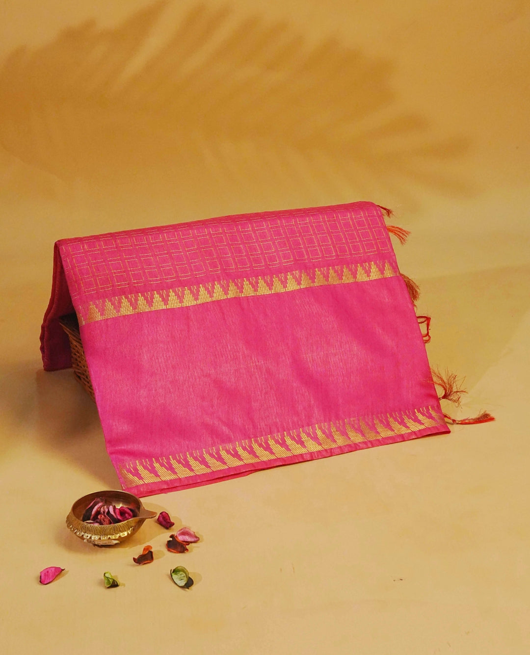 Magenta pink colour Tusser Silk saree