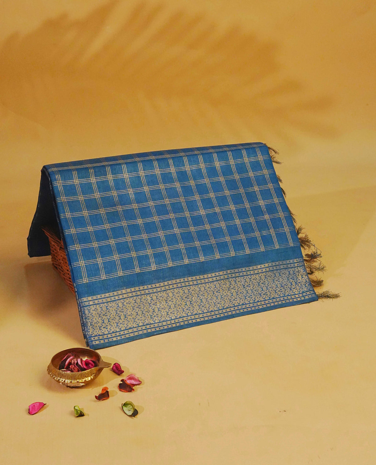 Deep royal Blue colour Tusser Silk saree