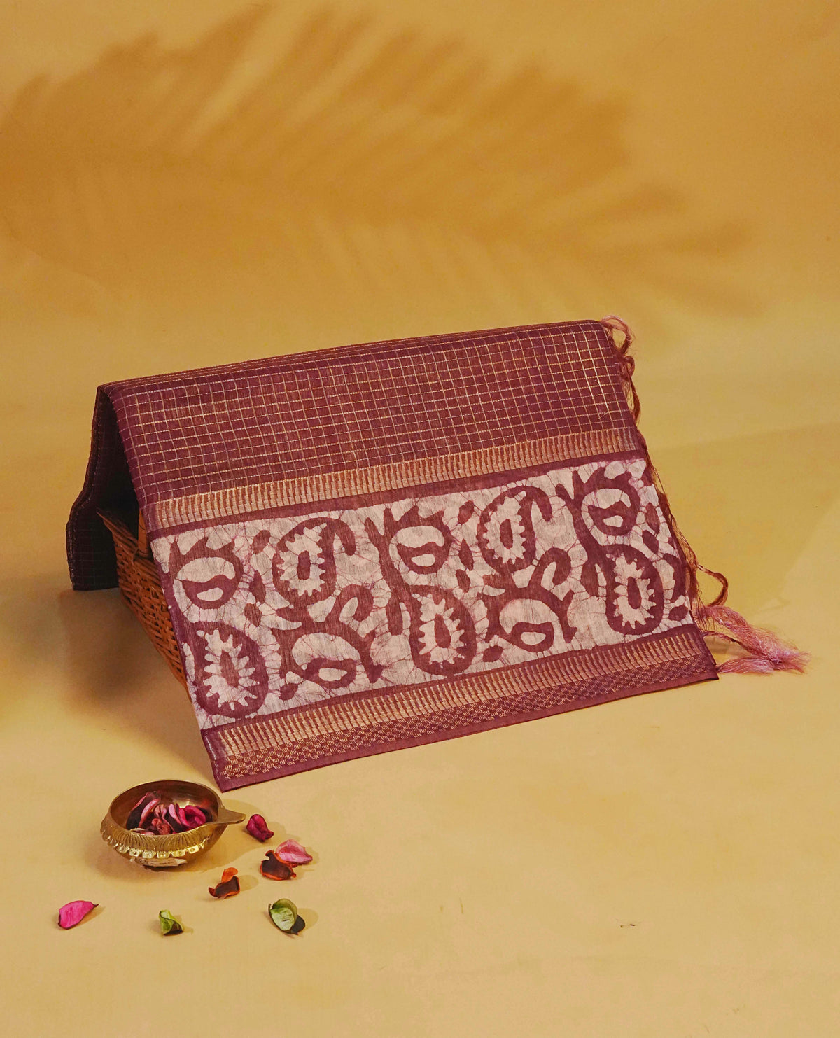 Wine colour Tusser Silk saree