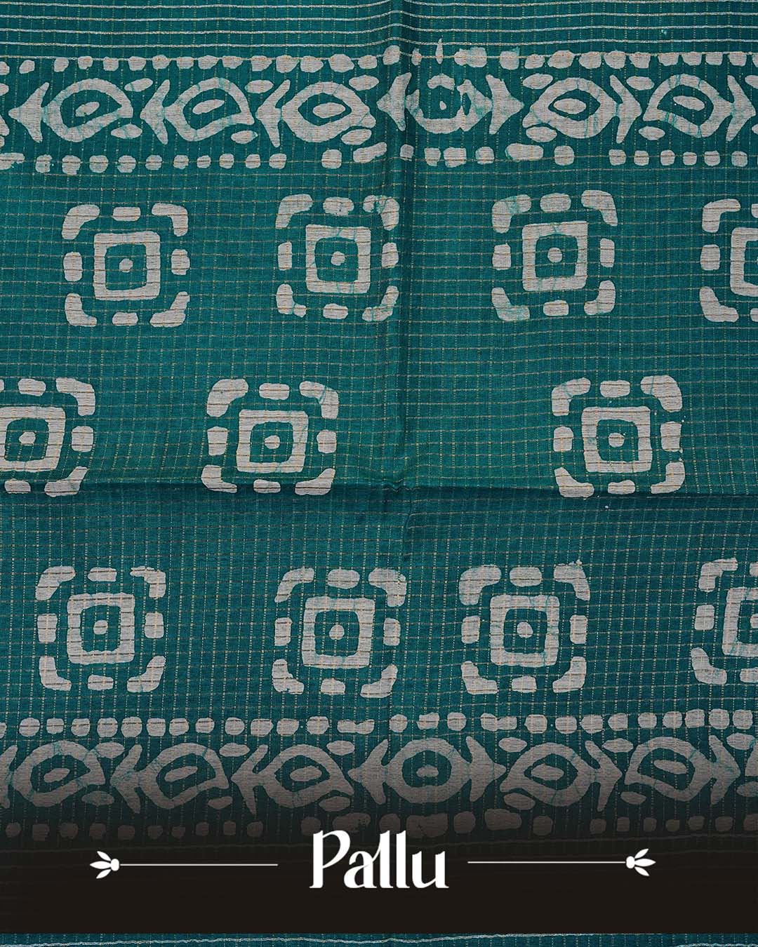 Teal Green colour Tusser Silk saree