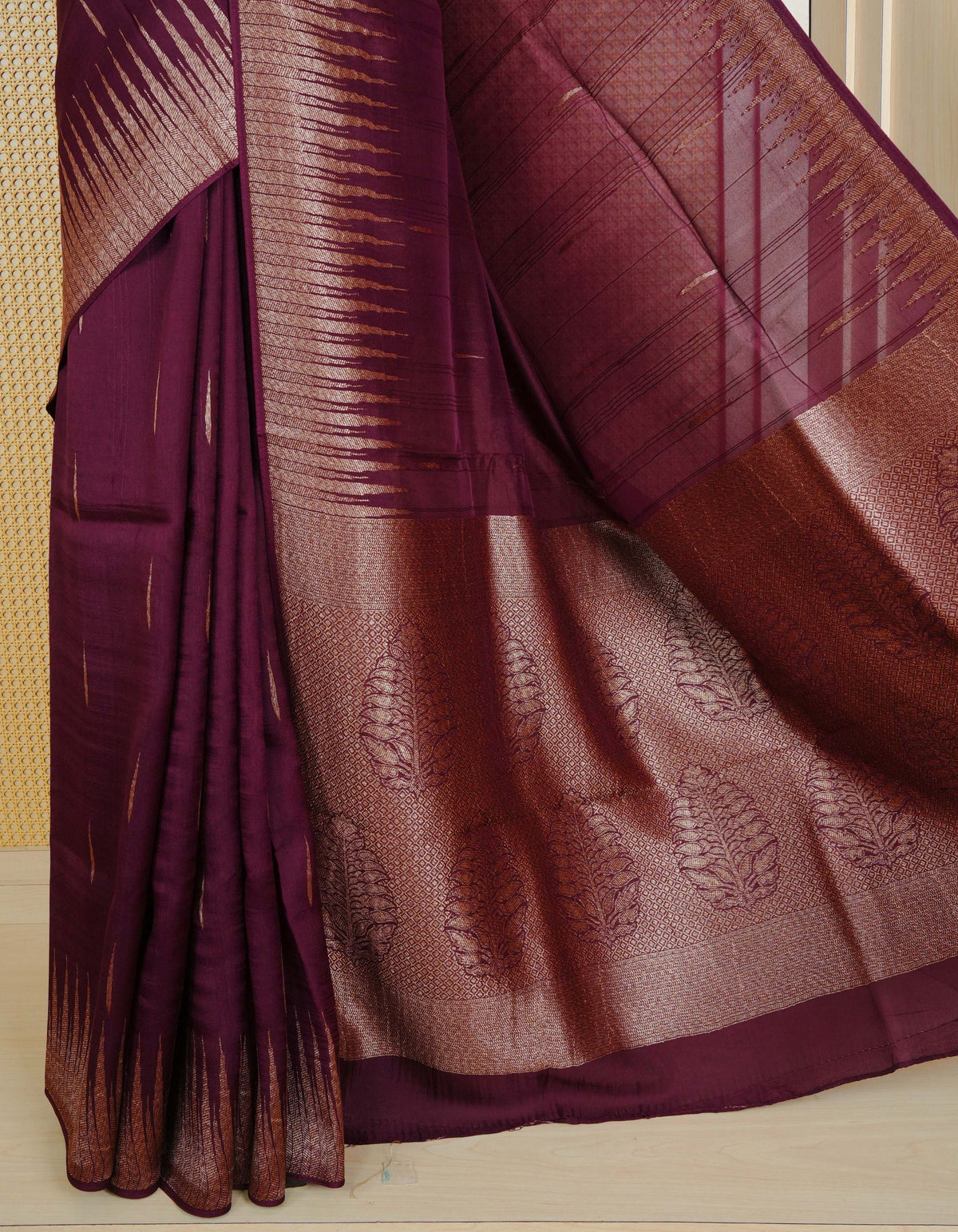 Wine colour semi banaras tussar georgette saree