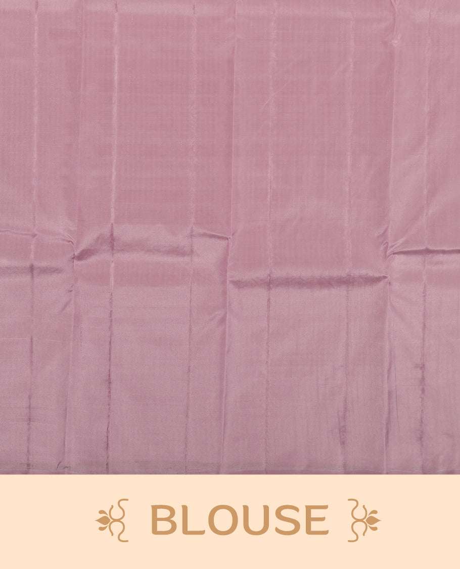 dusty lavender colour semi soft silk saree featuring a self coloured textured patterned body, complemented by self coloured pallu & border and a matching blouse piece.