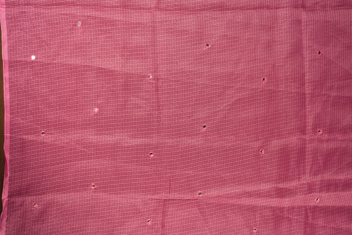 Pink colour Doriya check cotton saree with soft sequins work on the body, elegant embroidery scallop border, and a simple pallu & Comes with a matching plain blouse piece.