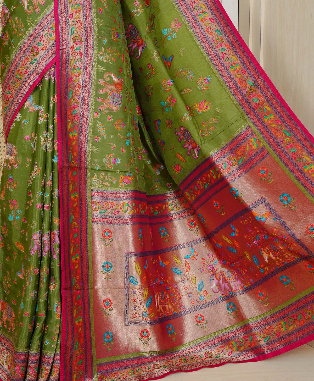Mehendi green Colour Pashmina Saree.