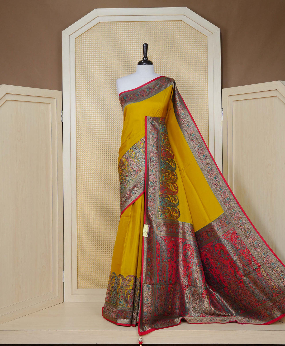 Mustard yellow Colour Pashmina Saree