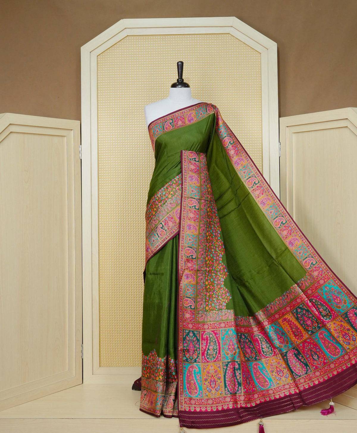 Olive green Colour Pashmina Saree