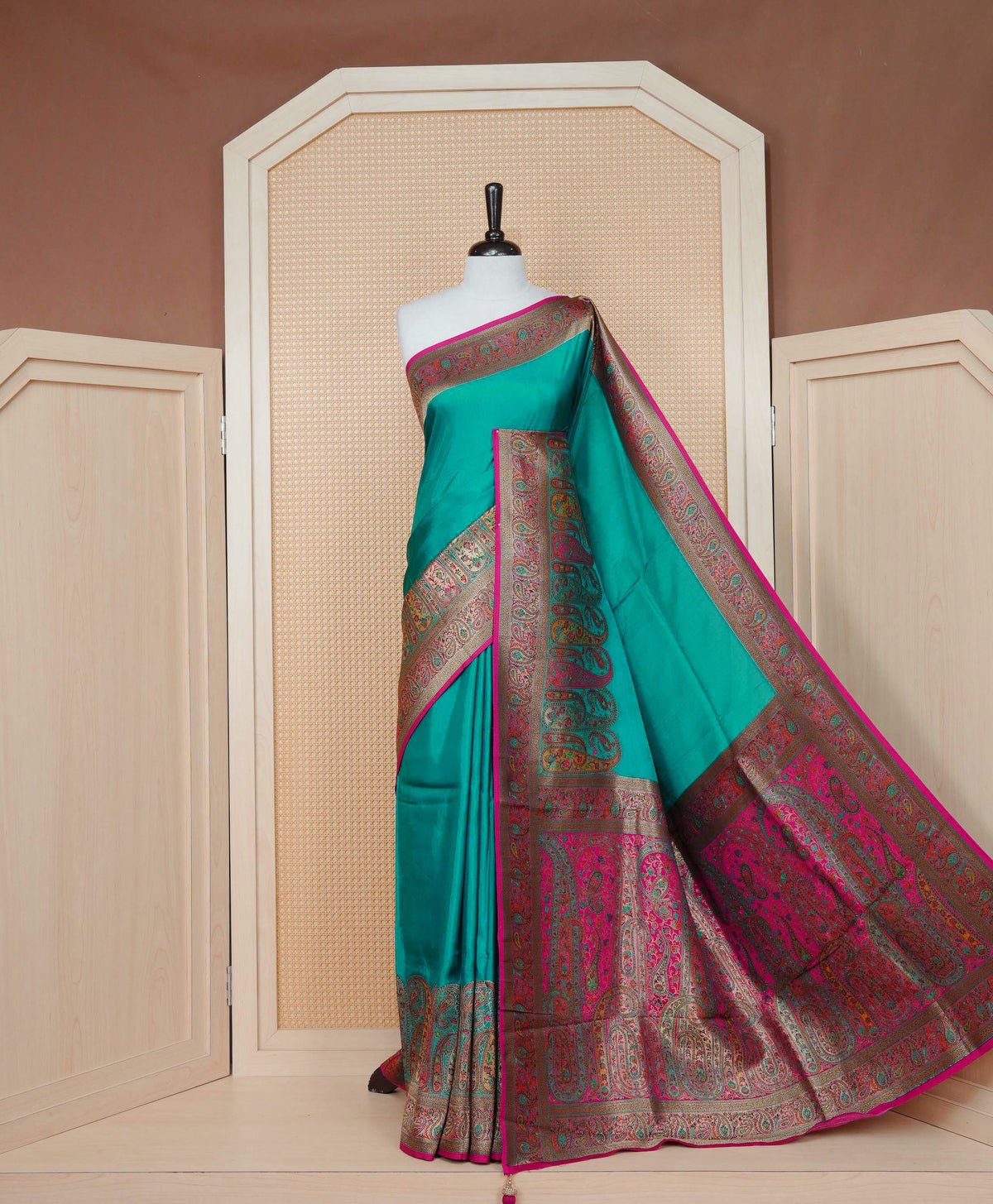 Teal green Colour Pashmina Saree