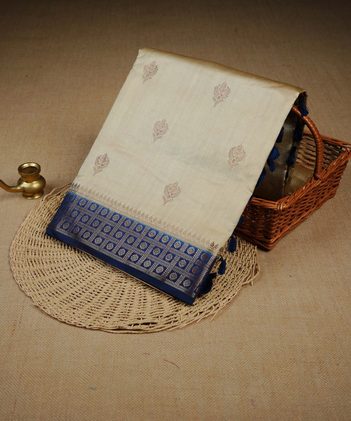 Royal cream colour Banarasi soft silk saree