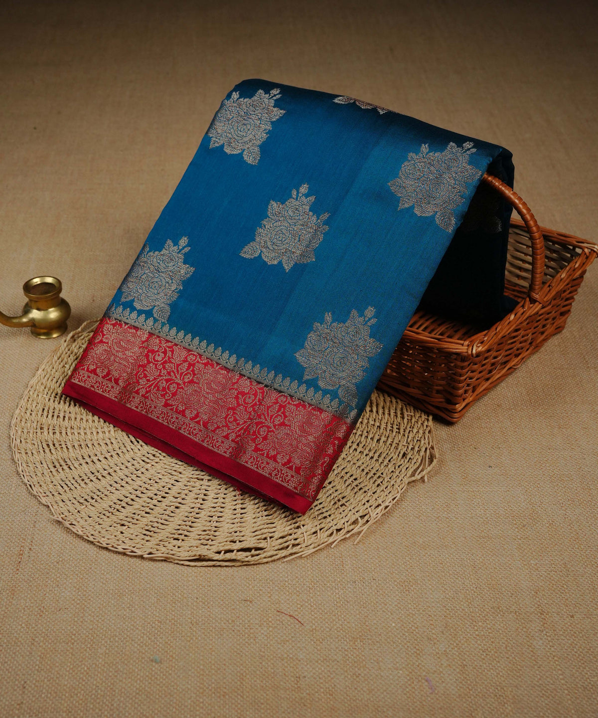 Teal Blue colour Banarasi soft silk saree