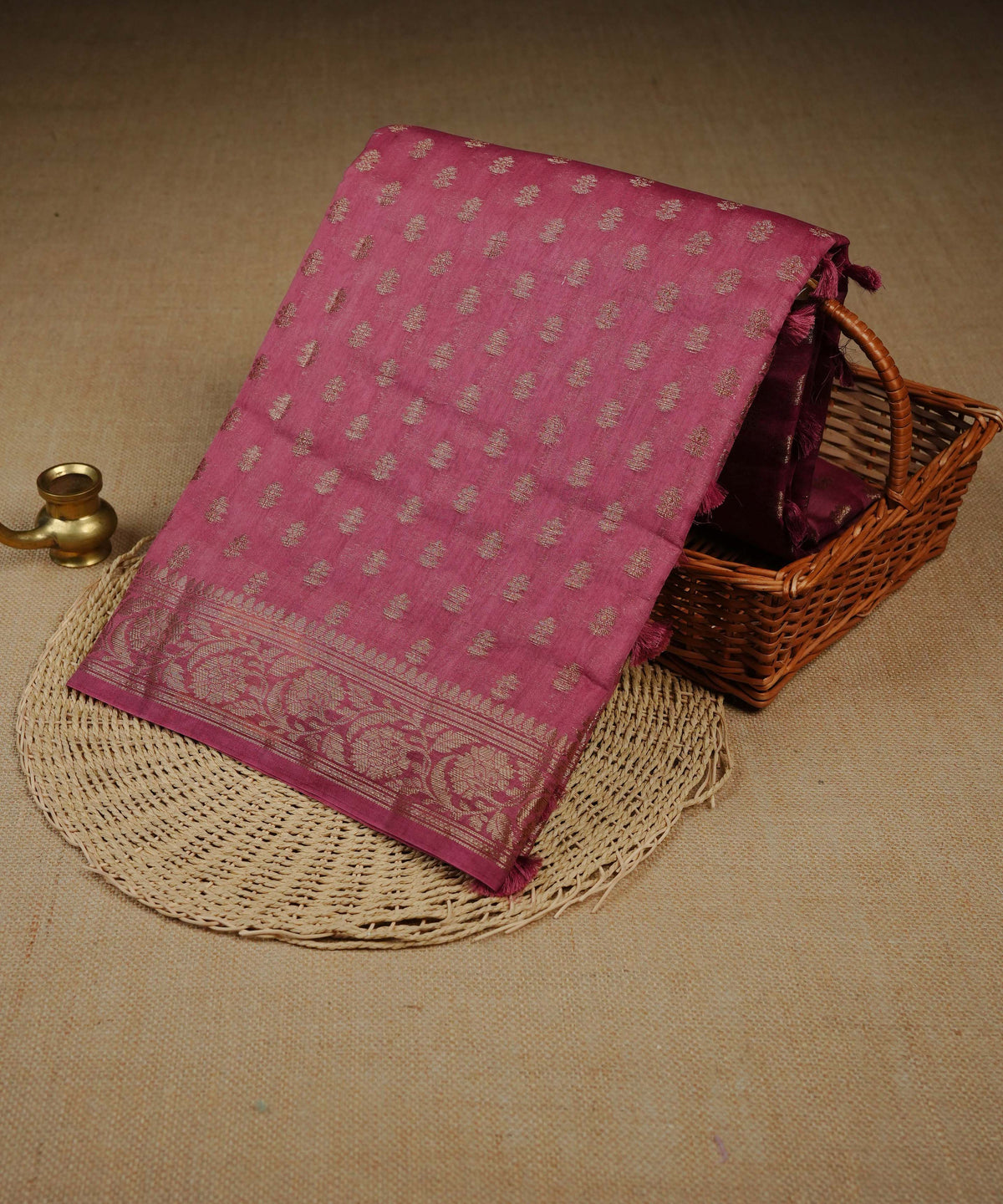 Camelia rose colour Banarasi Chanderi silk saree