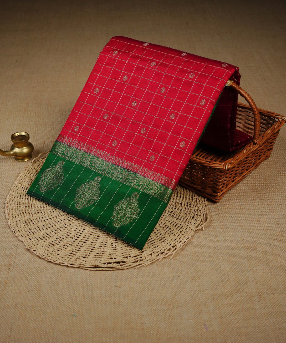 Red colour Banarasi soft silk saree