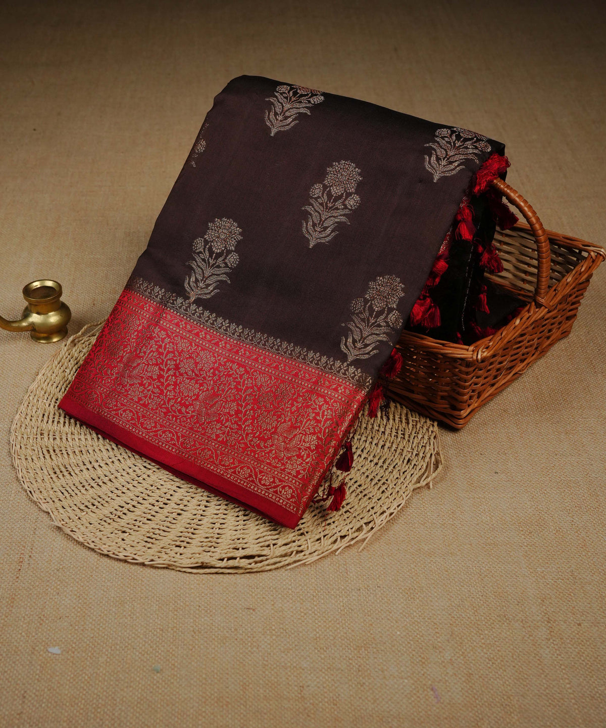 Brown Banarasi silk saree