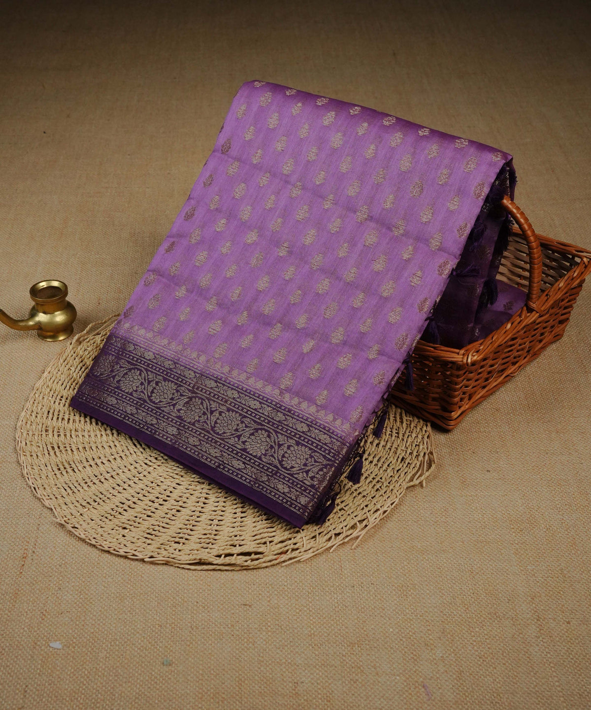 Lavender colour Banarasi Chanderi silk saree