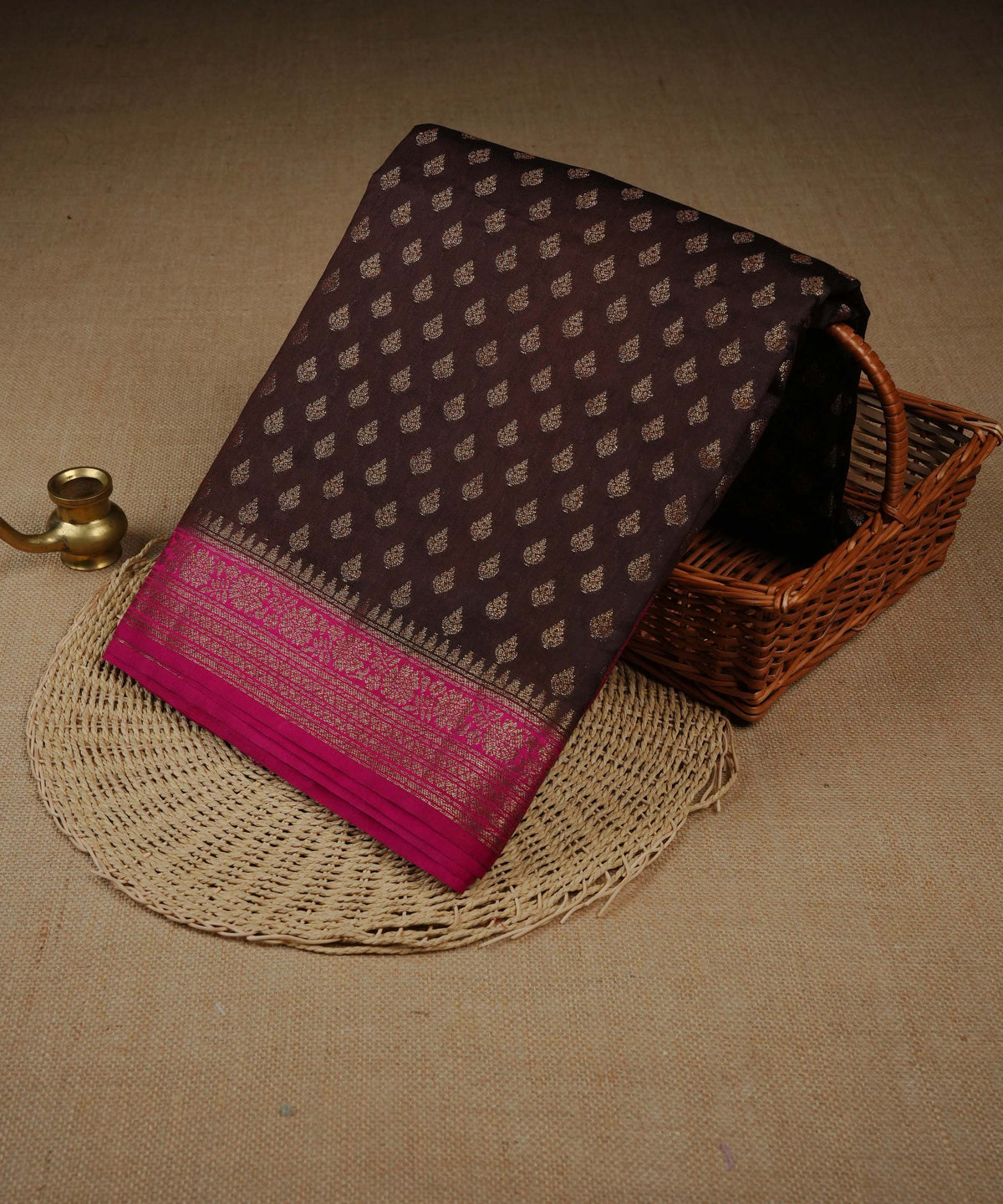 Brown colour Banarasi soft silk saree