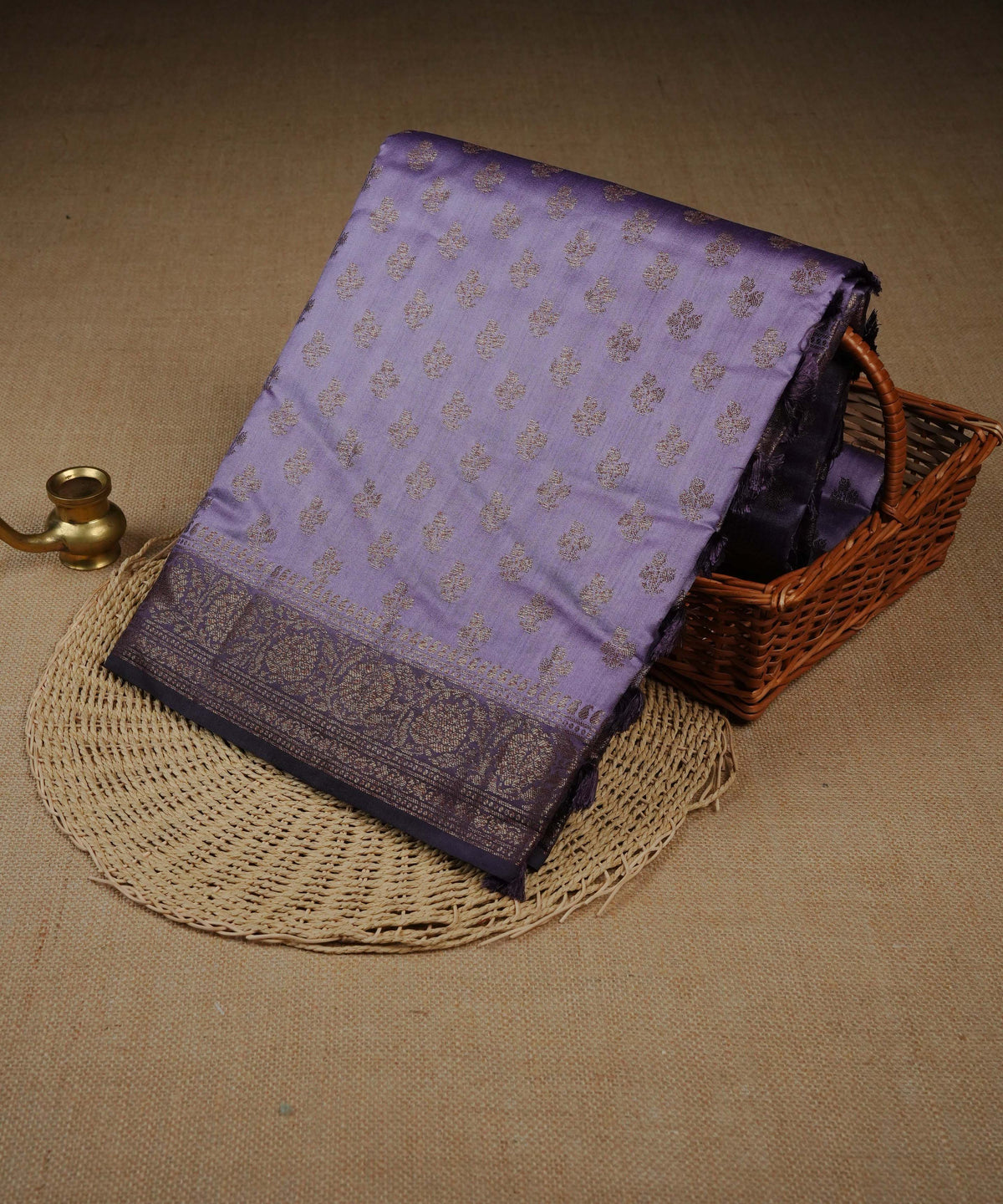 Lavender colour Banarasi soft silk saree